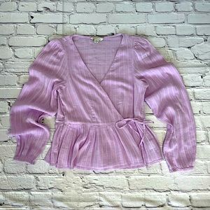 American Eagle Lavender Long-Sleeve V-Neck Wrap Top Size Small